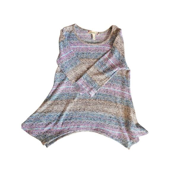 Multicolor Zigzag Stripe High Low Tunic Shirt, 3/4 Sleeve, Speechless Size Small - Picture 2 of 7